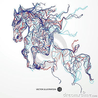 Running horse, colored lines drawing, illustration. Cartoon Illustration