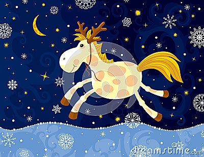 Running Horse In Winter Vector Illustration