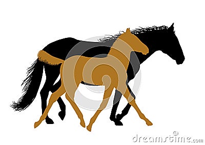 Running horses - silhouettes Stock Photo