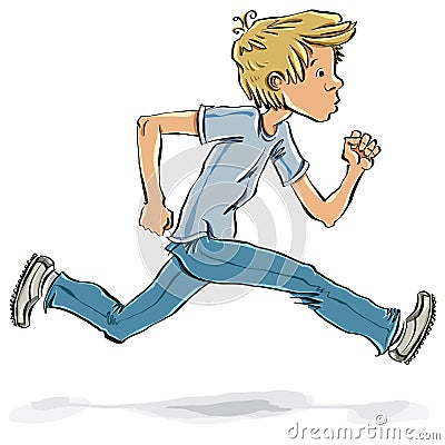 Running and hurrying teen boy. Vector Illustration