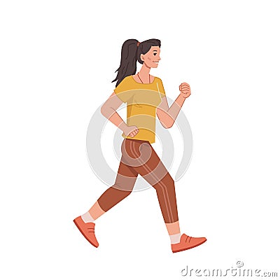 Running jogging woman in casual cloth isolated Vector Illustration