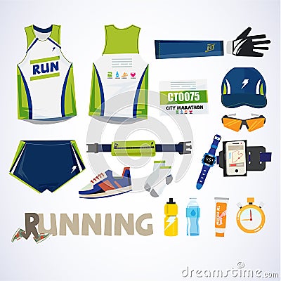 Running kit element with typographic for header design. sport co Cartoon Illustration