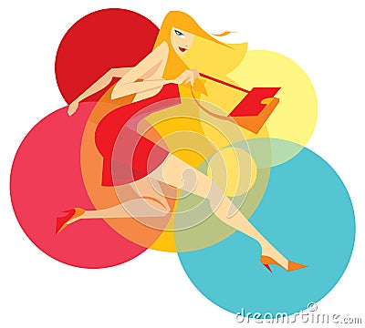 Running lady in red Vector Illustration