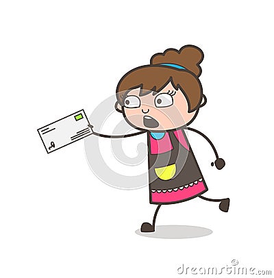 Running with Letter to Deliver - Beautician Girl Artist Cartoon Vector Stock Photo