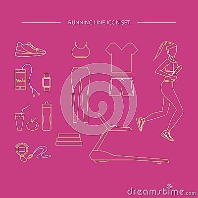 Running line icon set. Cartoon Illustration