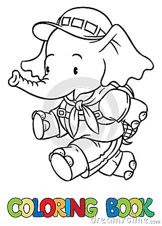 Running little baby elephant. Coloring book. Scout Vector Illustration