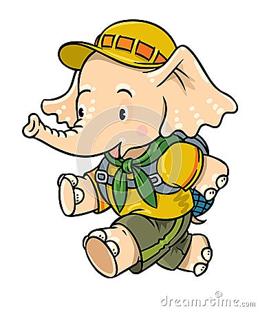 Running little baby elephant. Scout Vector Illustration