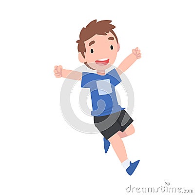 Running Little Boy, Cute Happy Preschooler Kid Having Fun Cartoon Style Vector Illustration Vector Illustration