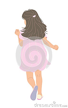 Running Little Girl in Dress Back View Vector Illustration