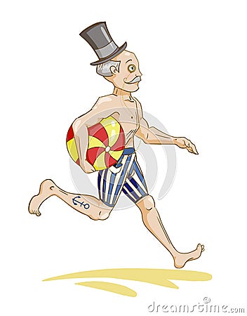 Running man with beach ball Vector Illustration