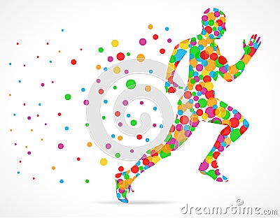 Running man with color circles, sports man running Vector Illustration