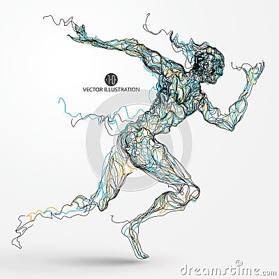 Running man, colored lines drawing, vector illustration. Vector Illustration