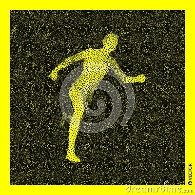 Running man. 3D Human Body Model. Black and yellow grainy design. Stippled illustration Cartoon Illustration