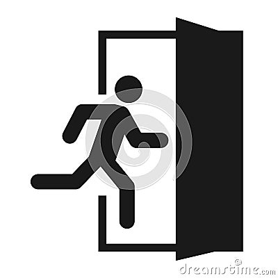 Running man and exit door sign. Vector icon, safety symbol. Escape help evacuation Vector Illustration