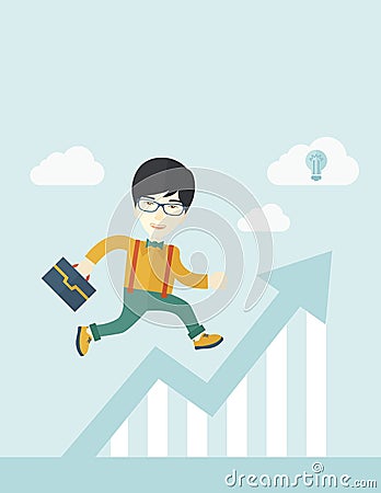 Running man into graph arrow up Vector Illustration