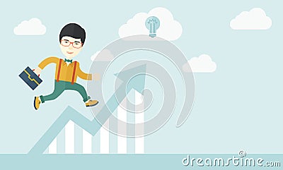 Running man into graph arrow up Vector Illustration