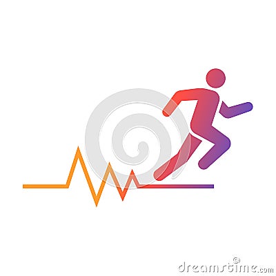 Running man with line ecg heartbeat icon, Healthy cardio pulse stronger Vector Illustration