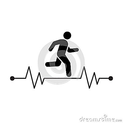Running man with line ecg heartbeat icon, Healthy cardio pulse stronger Vector Illustration