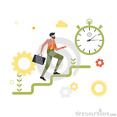 running man up the career ladder, stopwatch Vector Illustration