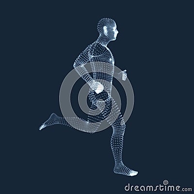 Running Man. Vector Graphics Composed of Particles. 3D Model of Man. Human Body Model. Vector Illustration