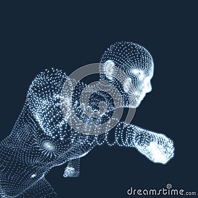 Running Man. Vector Graphics Composed of Particles. 3D Model of Man. Human Body Model. Vector Illustration