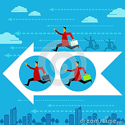 Running man, winner, business direction, arrow. Vector Illustration