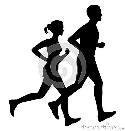 Running man and woman black silhouette isolated vector. Vector Illustration