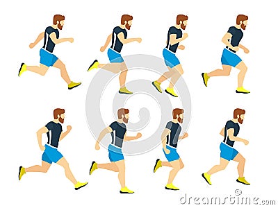 Running man young athlete in tracksuit. Animation frames. Vector sport illustrations isolate on white Vector Illustration