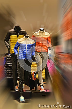 Running mannequins, sportswear mannequins,in Sports clothing store Stock Photo