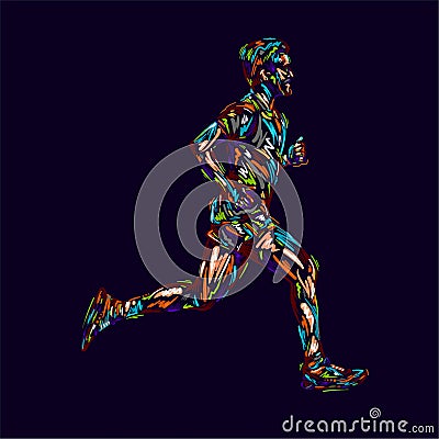 Running marathon, people man run, colorful poster. Vector illustration hand drawin sketch design poster Cartoon Illustration