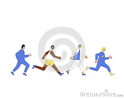 Running men team. Different runners marathon Vector Illustration