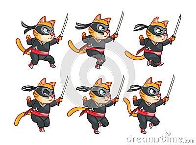 Running Ninja Cat Animation Sprite Stock Photo