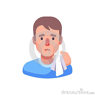 Running nose flat illustration. Man with handkerchief Vector Illustration