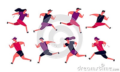 Running people group in motion. Jogging men women training outdoor Vector Illustration