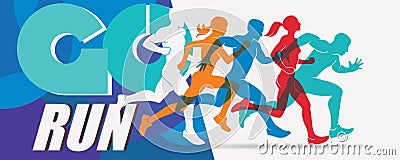 Running people set of stylized silhouettes Vector Illustration