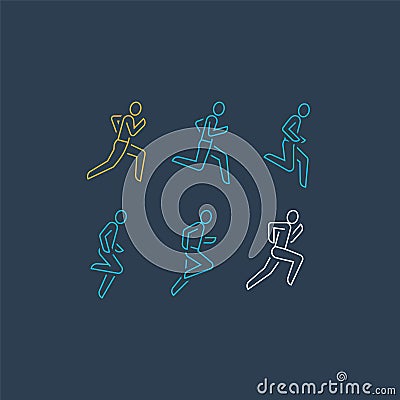 Runner logo, running person line icon, motion sequence set, marathon and triathlon concept Vector Illustration