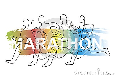 Running race, competition, line art stylized.. Vector Illustration