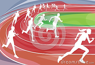 Running Race on Track Vector Illustration