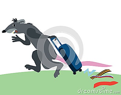 Running rat with a suitcase. The concept of a collaborator, a Russian conscript Vector Illustration
