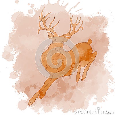 A running red deer stag Grunge Vector Illustration