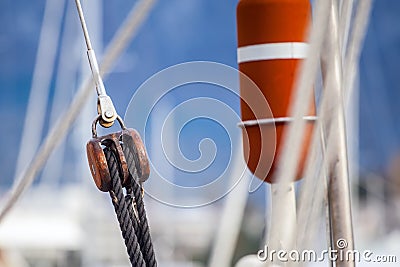 Running rigging gear ship tackles Stock Photo