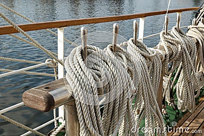 Running rigging of a sailing ship Stock Photo