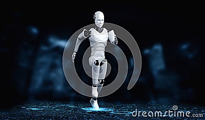 Running robot humanoid showing fast movement and vital energy Cartoon Illustration