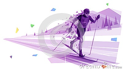 Running cross-country skier at mountain track Vector Illustration