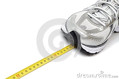 Running shoe concept and centimeter Stock Photo