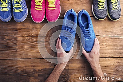 Running shoes on the floor Stock Photo