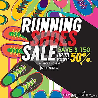 Running Shoes Sale Banner Vector Illustration