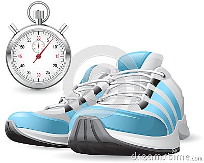 Running Shoes and stopwatch Vector Illustration