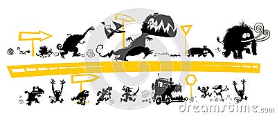 Running Silhouettes on the Evolution scale Vector Illustration