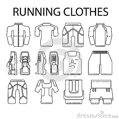 Running sport clothes, shoes, trainers for runners and home fitness Vector Illustration